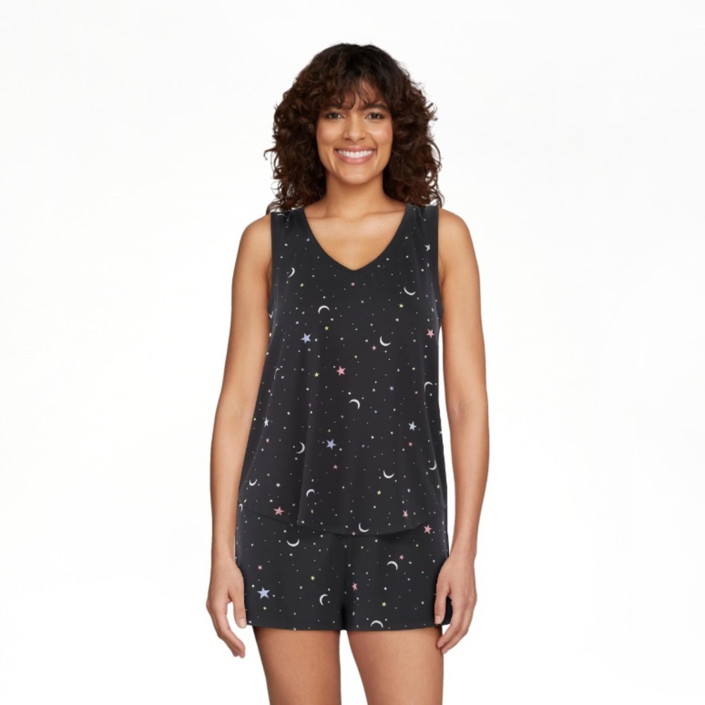 Black Celestial Pajama Set with V-Neck Tank and Relaxed Shorts NWT size Small